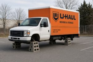Moving truck up on blocks